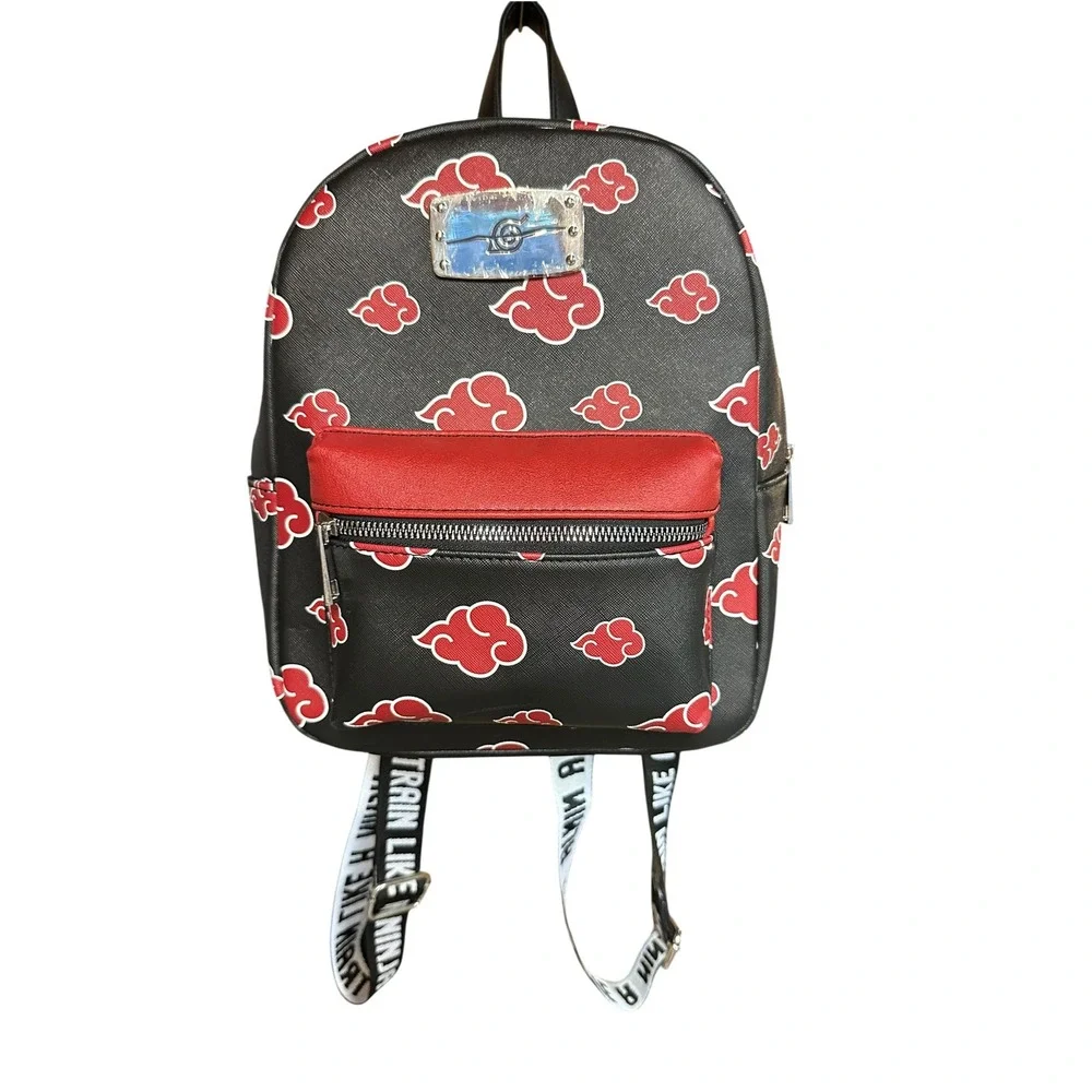 Bioworld Naruto Akatsuki Sasuke Red Cloud Faux Saffiano Leather Mini Backpack OS